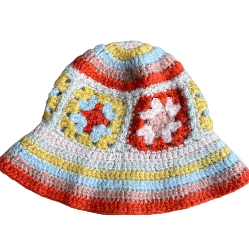 Granny square bucket hat women OSFA One Size yellow orange David & Young